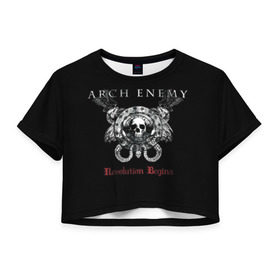 Женская футболка 3D укороченная с принтом Arch Enemy в Новосибирске, 100% полиэстер | круглая горловина, длина футболки до линии талии, рукава с отворотами | alissa white gluz | arch enemy | алисса уайт глаз | арч энеми