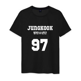 Мужская футболка хлопок с принтом Jungkook в Новосибирске, 100% хлопок | прямой крой, круглый вырез горловины, длина до линии бедер, слегка спущенное плечо. | bangtan boys | bts