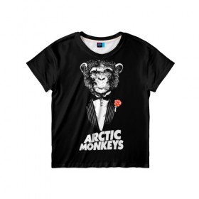 Детская футболка 3D с принтом Arctic Monkeys в Новосибирске, 100% гипоаллергенный полиэфир | прямой крой, круглый вырез горловины, длина до линии бедер, чуть спущенное плечо, ткань немного тянется | Тематика изображения на принте: алекс тёрнер | арктик | арктические мартышки | гаражный | группа | джейми кук | инди рок | манкис | музыка | мэтт хелдер | ник о мэлли | обезьяна | постпанк ривайвл | психоделический | рок