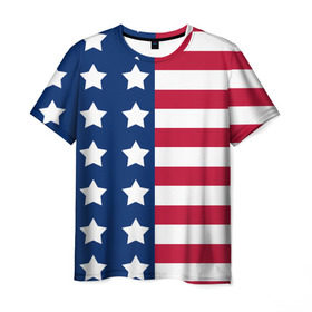 Мужская футболка 3D с принтом USA Flag в Новосибирске, 100% полиэфир | прямой крой, круглый вырез горловины, длина до линии бедер | star | usa | америка | белый | звезды | красный | линии | полосы | популярные | синий | сша | триколор | туристические | флаг | цвет | штаты