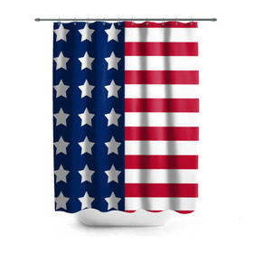 Штора 3D для ванной с принтом USA Flag в Новосибирске, 100% полиэстер | плотность материала — 100 г/м2. Стандартный размер — 146 см х 180 см. По верхнему краю — пластиковые люверсы для креплений. В комплекте 10 пластиковых колец | Тематика изображения на принте: star | usa | америка | белый | звезды | красный | линии | полосы | популярные | синий | сша | триколор | туристические | флаг | цвет | штаты