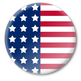 Значок с принтом USA Flag в Новосибирске,  металл | круглая форма, металлическая застежка в виде булавки | Тематика изображения на принте: star | usa | америка | белый | звезды | красный | линии | полосы | популярные | синий | сша | триколор | туристические | флаг | цвет | штаты