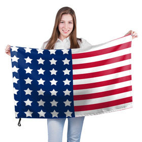 Флаг 3D с принтом USA Flag в Новосибирске, 100% полиэстер | плотность ткани — 95 г/м2, размер — 67 х 109 см. Принт наносится с одной стороны | star | usa | америка | белый | звезды | красный | линии | полосы | популярные | синий | сша | триколор | туристические | флаг | цвет | штаты