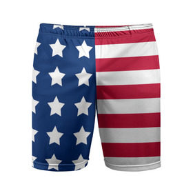 Мужские шорты 3D спортивные с принтом USA Flag в Новосибирске,  |  | star | usa | америка | белый | звезды | красный | линии | полосы | популярные | синий | сша | триколор | туристические | флаг | цвет | штаты
