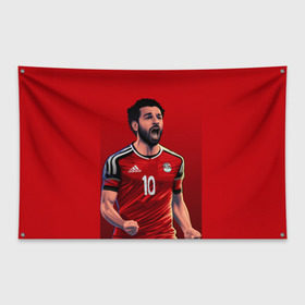 Флаг-баннер с принтом Мохамед Салах в Новосибирске, 100% полиэстер | размер 67 х 109 см, плотность ткани — 95 г/м2; по краям флага есть четыре люверса для крепления | mohamed salah ghaly | ливерпуль | мохаммед салах хамед гали | сборная египта | спорт | футбол
