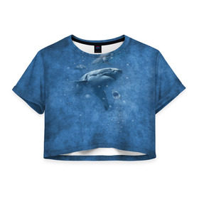 Женская футболка 3D укороченная с принтом Shark в Новосибирске, 100% полиэстер | круглая горловина, длина футболки до линии талии, рукава с отворотами | fish | ocean | акула | вода | животные | море | океан | рыба | челюсти