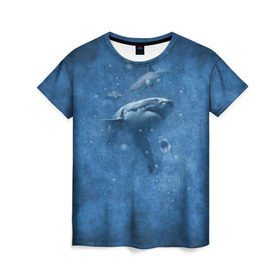 Женская футболка 3D с принтом Shark в Новосибирске, 100% полиэфир ( синтетическое хлопкоподобное полотно) | прямой крой, круглый вырез горловины, длина до линии бедер | fish | ocean | акула | вода | животные | море | океан | рыба | челюсти