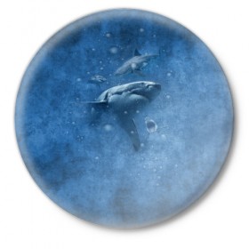 Значок с принтом Shark в Новосибирске,  металл | круглая форма, металлическая застежка в виде булавки | fish | ocean | акула | вода | животные | море | океан | рыба | челюсти