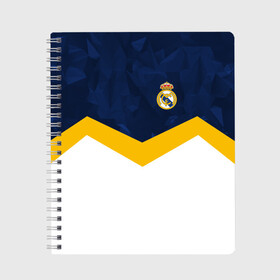Тетрадь с принтом Real Madrid 2018 New в Новосибирске, 100% бумага | 48 листов, плотность листов — 60 г/м2, плотность картонной обложки — 250 г/м2. Листы скреплены сбоку удобной пружинной спиралью. Уголки страниц и обложки скругленные. Цвет линий — светло-серый
 | emirates | fc | real madrid | клуб | мяч | реал мадрид