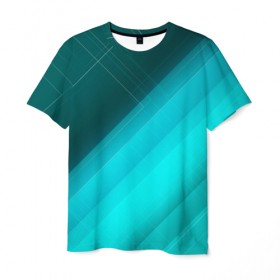 Мужская футболка 3D с принтом Turquoise в Новосибирске, 100% полиэфир | прямой крой, круглый вырез горловины, длина до линии бедер | Тематика изображения на принте: абстракция | бирюза | геометрия | линия | текстура