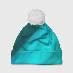 Шапка 3D c помпоном с принтом Turquoise в Новосибирске, 100% полиэстер | универсальный размер, печать по всей поверхности изделия | абстракция | бирюза | геометрия | линия | текстура