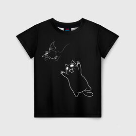 Детская футболка 3D с принтом Cat Monster в Новосибирске, 100% гипоаллергенный полиэфир | прямой крой, круглый вырез горловины, длина до линии бедер, чуть спущенное плечо, ткань немного тянется | cat | halloween | арт | животные | кот | котик | кошки | монстр | мышь | праздник | хэллоуин | черно белый