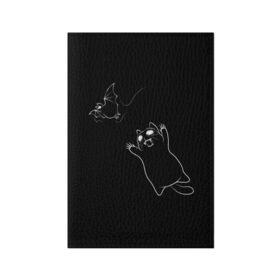 Обложка для паспорта матовая кожа с принтом Cat Monster в Новосибирске, натуральная матовая кожа | размер 19,3 х 13,7 см; прозрачные пластиковые крепления | Тематика изображения на принте: cat | halloween | арт | животные | кот | котик | кошки | монстр | мышь | праздник | хэллоуин | черно белый