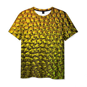 Мужская футболка 3D с принтом Золотая чешуя в Новосибирске, 100% полиэфир | прямой крой, круглый вырез горловины, длина до линии бедер | abstraction | gold | rich | texture | богатство | золотая абстракция | золото | кубики | текстура