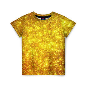 Детская футболка 3D с принтом Золотой блеск в Новосибирске, 100% гипоаллергенный полиэфир | прямой крой, круглый вырез горловины, длина до линии бедер, чуть спущенное плечо, ткань немного тянется | abstraction | gold | rich | texture | богатство | золотая абстракция | золото | кубики | текстура