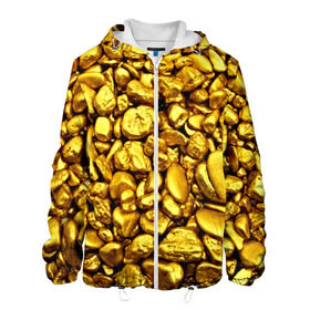 Мужская куртка 3D с принтом Золотые камешки в Новосибирске, ткань верха — 100% полиэстер, подклад — флис | прямой крой, подол и капюшон оформлены резинкой с фиксаторами, два кармана без застежек по бокам, один большой потайной карман на груди. Карман на груди застегивается на липучку | abstraction | gold | rich | texture | богатство | золотая абстракция | золото | кубики | текстура