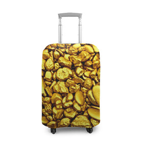 Чехол для чемодана 3D с принтом Золотые камешки в Новосибирске, 86% полиэфир, 14% спандекс | двустороннее нанесение принта, прорези для ручек и колес | abstraction | gold | rich | texture | богатство | золотая абстракция | золото | кубики | текстура