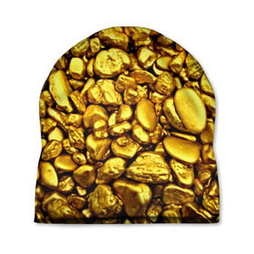 Шапка 3D с принтом Золотые камешки в Новосибирске, 100% полиэстер | универсальный размер, печать по всей поверхности изделия | abstraction | gold | rich | texture | богатство | золотая абстракция | золото | кубики | текстура
