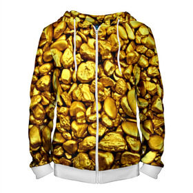 Мужская толстовка 3D на молнии с принтом Золотые камешки в Новосибирске, 100% полиэстер | длина до линии бедра, манжеты и пояс оформлены мягкой тканевой резинкой, двухслойный капюшон со шнурком для регулировки, спереди молния, по бокам два кармана | abstraction | gold | rich | texture | богатство | золотая абстракция | золото | кубики | текстура