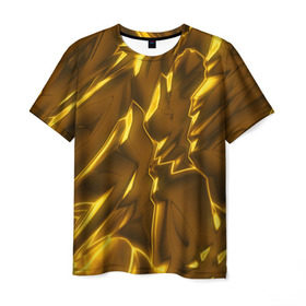 Мужская футболка 3D с принтом Золотые разводы в Новосибирске, 100% полиэфир | прямой крой, круглый вырез горловины, длина до линии бедер | abstraction | gold | rich | texture | богатство | золотая абстракция | золото | кубики | текстура