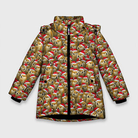 Зимняя куртка для девочек 3D с принтом Новогодние собаки в Новосибирске, ткань верха — 100% полиэстер; подклад — 100% полиэстер, утеплитель — 100% полиэстер. | длина ниже бедра, удлиненная спинка, воротник стойка и отстегивающийся капюшон. Есть боковые карманы с листочкой на кнопках, утяжки по низу изделия и внутренний карман на молнии. 

Предусмотрены светоотражающий принт на спинке, радужный светоотражающий элемент на пуллере молнии и на резинке для утяжки. | doge | зима | зимний | лайка | мем | новогодний | новый год | паттерн | рождество | сиба ину | собака | собакен | хаски | шапка