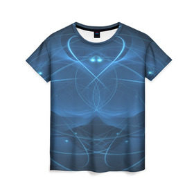 Женская футболка 3D с принтом Blue fractal в Новосибирске, 100% полиэфир ( синтетическое хлопкоподобное полотно) | прямой крой, круглый вырез горловины, длина до линии бедер | art | background | beautiful | color | festive | fractal | lines | photo | picture | smooth | strange | style
