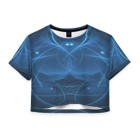 Женская футболка 3D укороченная с принтом Blue fractal в Новосибирске, 100% полиэстер | круглая горловина, длина футболки до линии талии, рукава с отворотами | Тематика изображения на принте: art | background | beautiful | color | festive | fractal | lines | photo | picture | smooth | strange | style