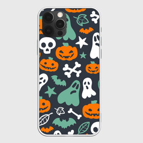 Чехол для iPhone 12 Pro Max с принтом Halloween в Новосибирске, Силикон |  | звёзды | кости | летучие мыши | листья | привидения | тыквы