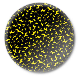 Значок с принтом Желтые собачки в Новосибирске,  металл | круглая форма, металлическая застежка в виде булавки | Тематика изображения на принте: dog | new year | животные | новый год | символ | собака