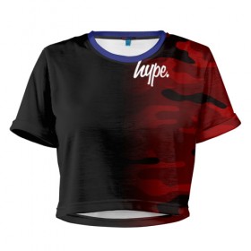 Женская футболка 3D укороченная с принтом Hype Military Black Red в Новосибирске, 100% полиэстер | круглая горловина, длина футболки до линии талии, рукава с отворотами | brand | camo | hype | military | rap | swag | бренд | камо | камуфляж | милитари | модные | надписи | полосы | популярные | пятна | тренд | тренды | узоры | хайп | хайпанем | хаки | цвета