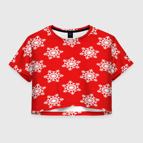 Женская футболка 3D укороченная с принтом Snow в Новосибирске, 100% полиэстер | круглая горловина, длина футболки до линии талии, рукава с отворотами | new year | santa | дед мороз | елка | елочки | новогодний | новый год | рождество | сантаклаус | снег | снежинки