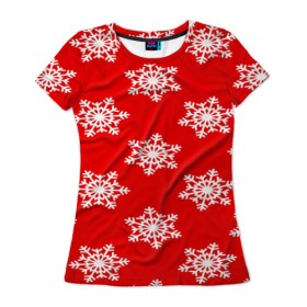 Женская футболка 3D с принтом Snow в Новосибирске, 100% полиэфир ( синтетическое хлопкоподобное полотно) | прямой крой, круглый вырез горловины, длина до линии бедер | new year | santa | дед мороз | елка | елочки | новогодний | новый год | рождество | сантаклаус | снег | снежинки