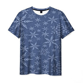 Мужская футболка 3D с принтом Волшебные снежинки в Новосибирске, 100% полиэфир | прямой крой, круглый вырез горловины, длина до линии бедер | new year | santa | дед мороз | елка | елочки | новогодний | новый год | рождество | сантаклаус | снег | снежинки