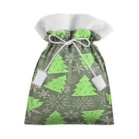 Подарочный 3D мешок с принтом Зелёные ёлочки в Новосибирске, 100% полиэстер | Размер: 29*39 см | Тематика изображения на принте: new year | santa | дед мороз | елка | елочки | новогодний | новый год | рождество | сантаклаус | снег | снежинки