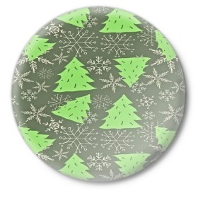 Значок с принтом Зелёные ёлочки в Новосибирске,  металл | круглая форма, металлическая застежка в виде булавки | new year | santa | дед мороз | елка | елочки | новогодний | новый год | рождество | сантаклаус | снег | снежинки