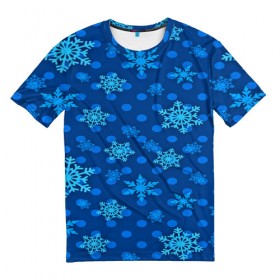 Мужская футболка 3D с принтом Снежинки 2018 в Новосибирске, 100% полиэфир | прямой крой, круглый вырез горловины, длина до линии бедер | new year | santa | дед мороз | елка | елочки | новогодний | новый год | рождество | сантаклаус | снег | снежинки