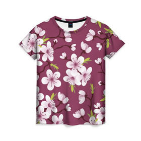 Женская футболка 3D с принтом Сакура в Новосибирске, 100% полиэфир ( синтетическое хлопкоподобное полотно) | прямой крой, круглый вырез горловины, длина до линии бедер | vppdgryphon | арт | вишня | сакура | цветные | цветок | цветы | япония