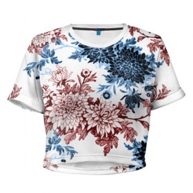 Женская футболка 3D укороченная с принтом Blue and Red в Новосибирске, 100% полиэстер | круглая горловина, длина футболки до линии талии, рукава с отворотами | vppdgryphon | арт | краска | лес | пион | пионы | тропики | цветные | цветок | цветы