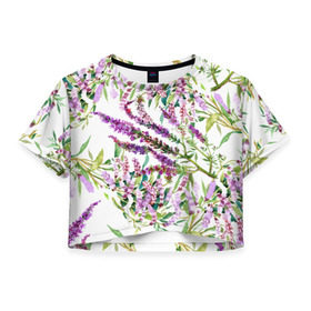 Женская футболка 3D укороченная с принтом Лаванда в Новосибирске, 100% полиэстер | круглая горловина, длина футболки до линии талии, рукава с отворотами | vppdgryphon | арт | лаванда | лес | тропики | франция | цветок | цветы
