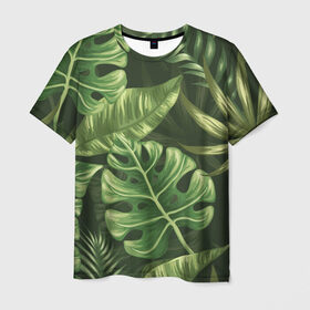 Мужская футболка 3D с принтом Доисторический лес в Новосибирске, 100% полиэфир | прямой крой, круглый вырез горловины, длина до линии бедер | vppdgryphon | арт | краска | лес | папоротник | прикольные | тропики | цветные | цветок | цветы
