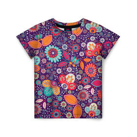 Детская футболка 3D с принтом Цветочный взрыв в Новосибирске, 100% гипоаллергенный полиэфир | прямой крой, круглый вырез горловины, длина до линии бедер, чуть спущенное плечо, ткань немного тянется | vppdgryphon | арт | взрыв | краска | тропики | цветные | цветок | цветочный | цветы