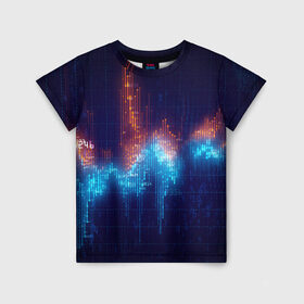Детская футболка 3D с принтом Компьютерный код в Новосибирске, 100% гипоаллергенный полиэфир | прямой крой, круглый вырез горловины, длина до линии бедер, чуть спущенное плечо, ткань немного тянется | график | разноцветный | яркий