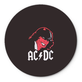 Коврик для мышки круглый с принтом Чёрт AC/DC в Новосибирске, резина и полиэстер | круглая форма, изображение наносится на всю лицевую часть | Тематика изображения на принте: ac dc | acdc | ангус янг | блюз рок | крис слэйд | рок группа | рок н ролл | стиви янг | хард рок | эксл роуз