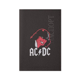 Обложка для паспорта матовая кожа с принтом Чёрт AC/DC в Новосибирске, натуральная матовая кожа | размер 19,3 х 13,7 см; прозрачные пластиковые крепления | Тематика изображения на принте: ac dc | acdc | ангус янг | блюз рок | крис слэйд | рок группа | рок н ролл | стиви янг | хард рок | эксл роуз