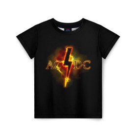 Детская футболка 3D с принтом AC/DC огонь в Новосибирске, 100% гипоаллергенный полиэфир | прямой крой, круглый вырез горловины, длина до линии бедер, чуть спущенное плечо, ткань немного тянется | ac dc | acdc | ангус янг | блюз рок | крис слэйд | надпись | рок группа | рок н ролл | стиви янг | хард рок | эксл роуз