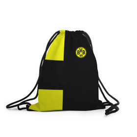 Рюкзак-мешок 3D с принтом FC Borussia Dortmund Black в Новосибирске, 100% полиэстер | плотность ткани — 200 г/м2, размер — 35 х 45 см; лямки — толстые шнурки, застежка на шнуровке, без карманов и подкладки | Тематика изображения на принте: боруссия | дортмунд