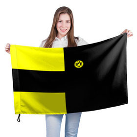 Флаг 3D с принтом FC Borussia Dortmund Black в Новосибирске, 100% полиэстер | плотность ткани — 95 г/м2, размер — 67 х 109 см. Принт наносится с одной стороны | боруссия | дортмунд