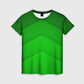 Женская футболка 3D с принтом Зеленые полосы в Новосибирске, 100% полиэфир ( синтетическое хлопкоподобное полотно) | прямой крой, круглый вырез горловины, длина до линии бедер | абстракция | геометрия | зеленый | модные.мода | пирамиды | полосы.линии | тренды | треугольники | узоры
