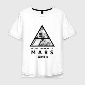 Мужская футболка хлопок Oversize с принтом Thirty Seconds to Mars в Новосибирске, 100% хлопок | свободный крой, круглый ворот, “спинка” длиннее передней части | 30 seconds to mars | 30 секунд до марса | 30stm | thirty seconds to mars | альтернативный | гранж | группа | джаред | лето | нео | орел | пост | прогрессивны | прогрессивный | рок | хард | шеннон