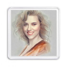 Магнит 55*55 с принтом Scarlett Johansson в Новосибирске, Пластик | Размер: 65*65 мм; Размер печати: 55*55 мм | 